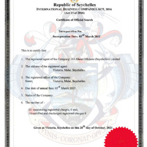 Certificate of official search