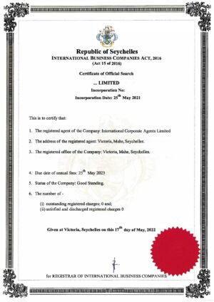 Certificate of Official Search