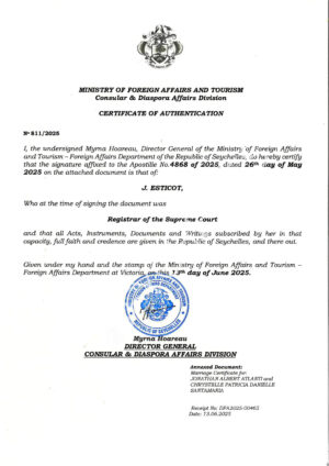 Certificate of Authentication